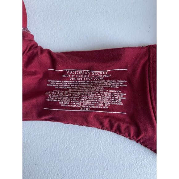 Victoria's Secret Body by Victoria Burgundy Red Pink Unlined Demi 32DD Underwire - Picture 5 of 7